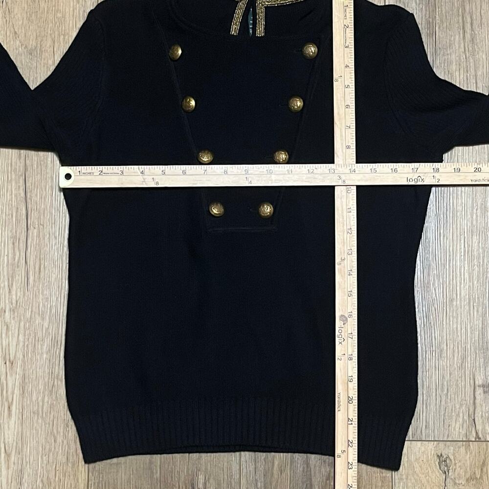 VTG LRL Lauren Jeans Womens L P Military Goldcrest Button Sweater Black Nautical - Picture 7 of 7